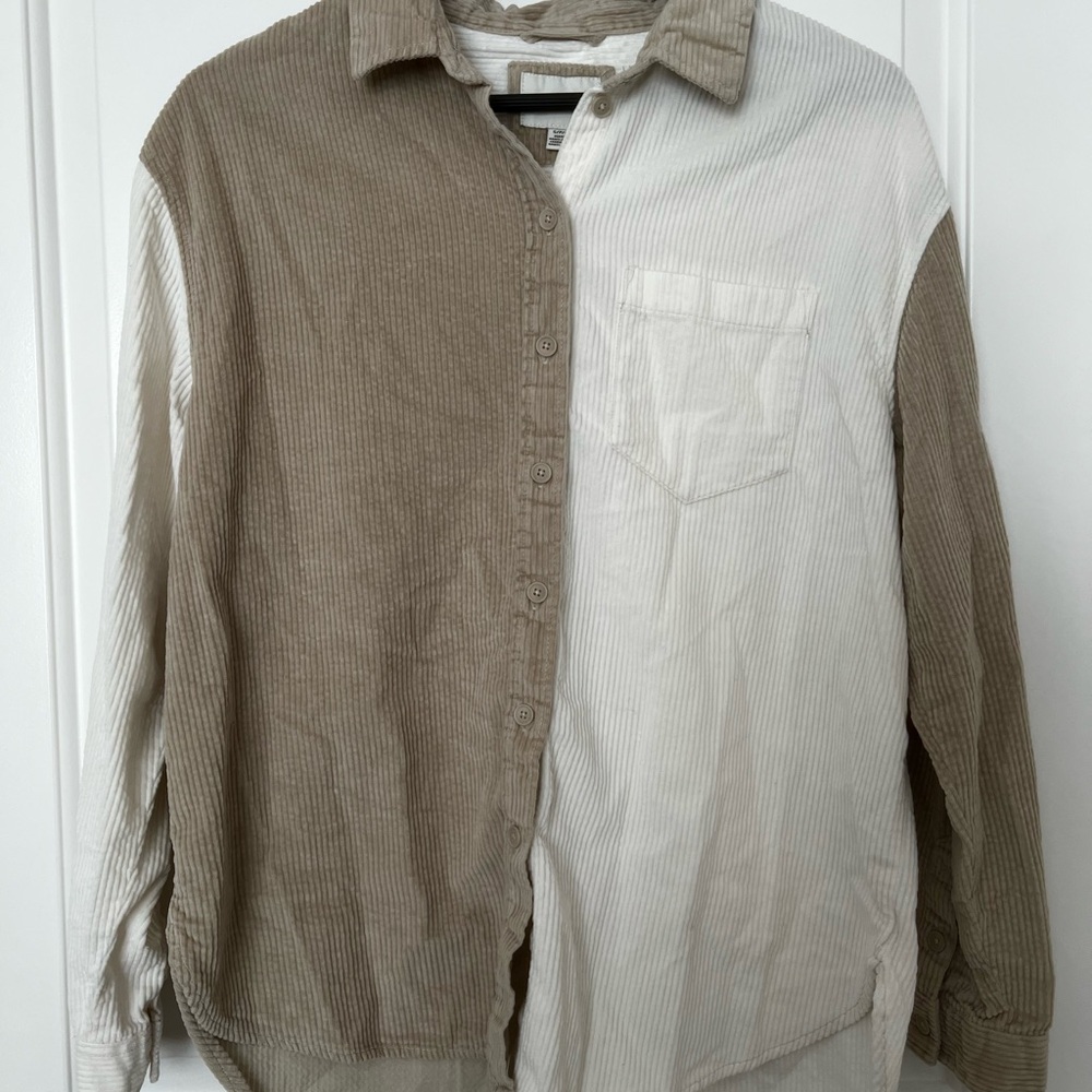 American Eagle Outfitters Corduroy Shirt in Tan and Cream